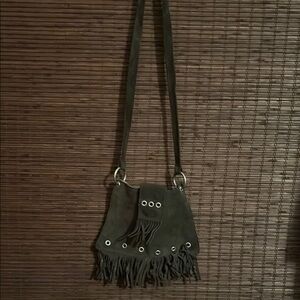 BOHEMIAN Leather Fringed Black Shoulder Bag
